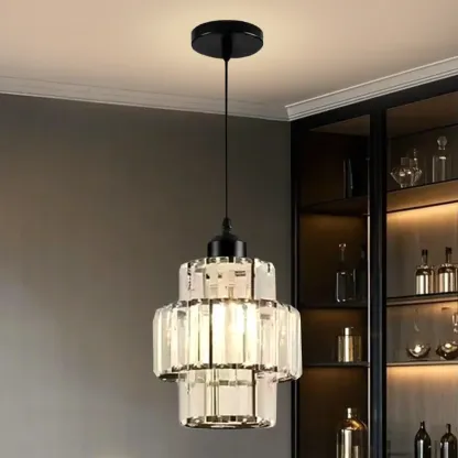 Elegant Clear Crystal Cylinder Pendant Light for Dining Room Image - 5