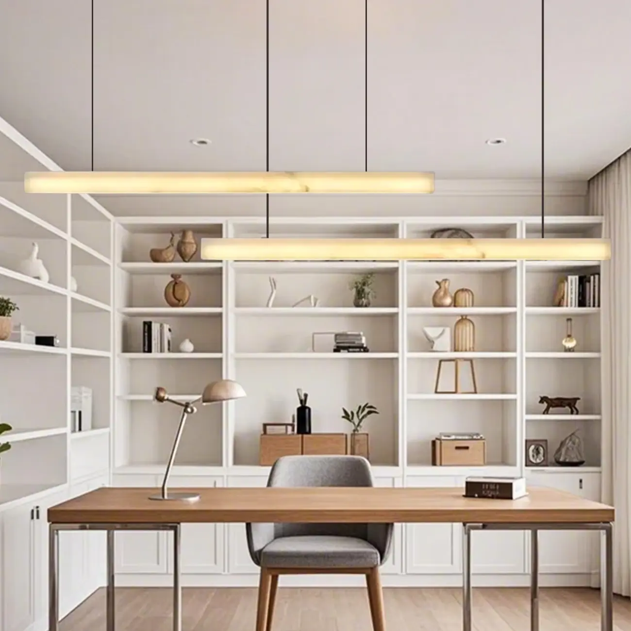 White Stone Linear LED Island Pendant Light In Rectangle Shape Image - 3 | homeyfad