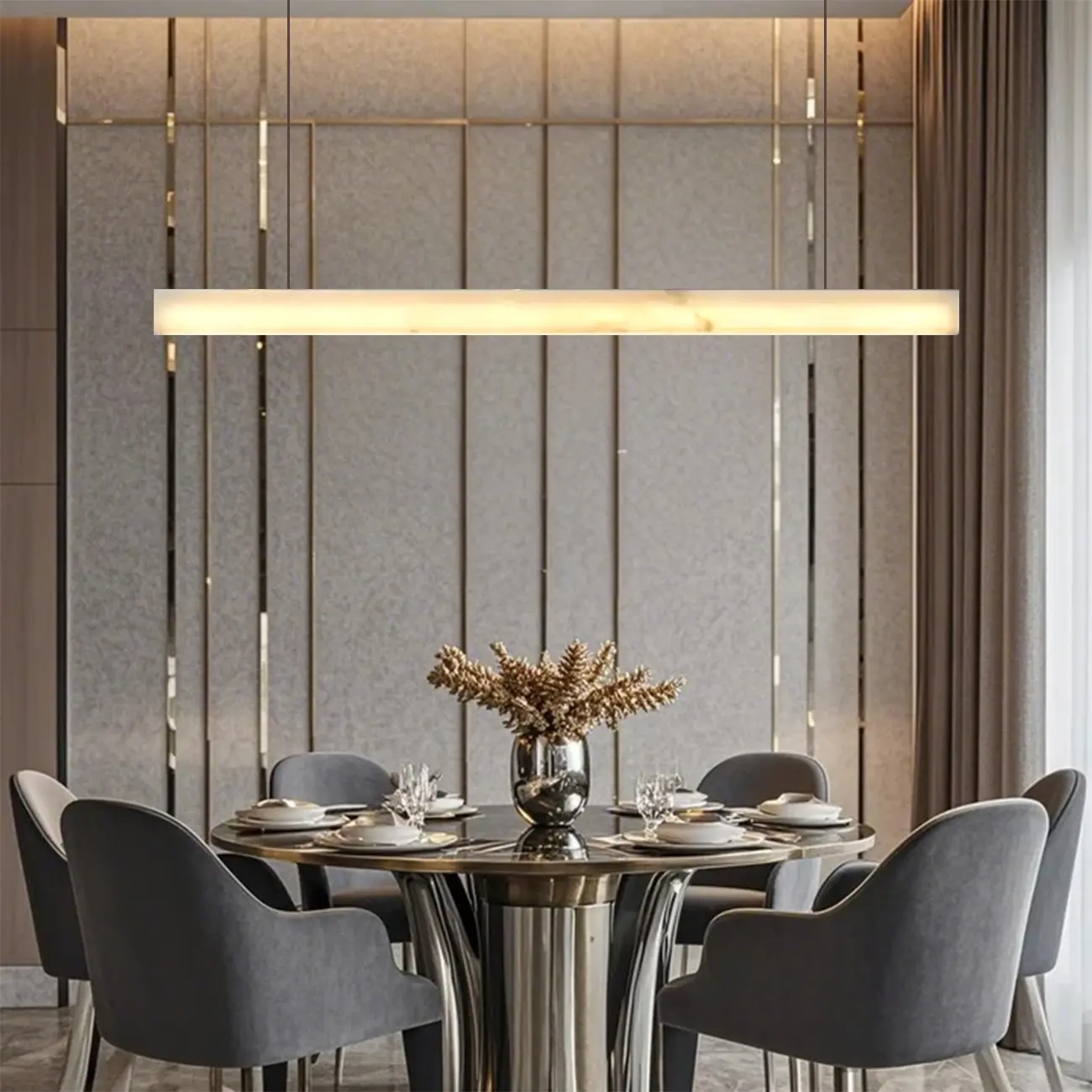 White Stone Linear LED Island Pendant Light In Rectangle Shape Image - 4 | homeyfad