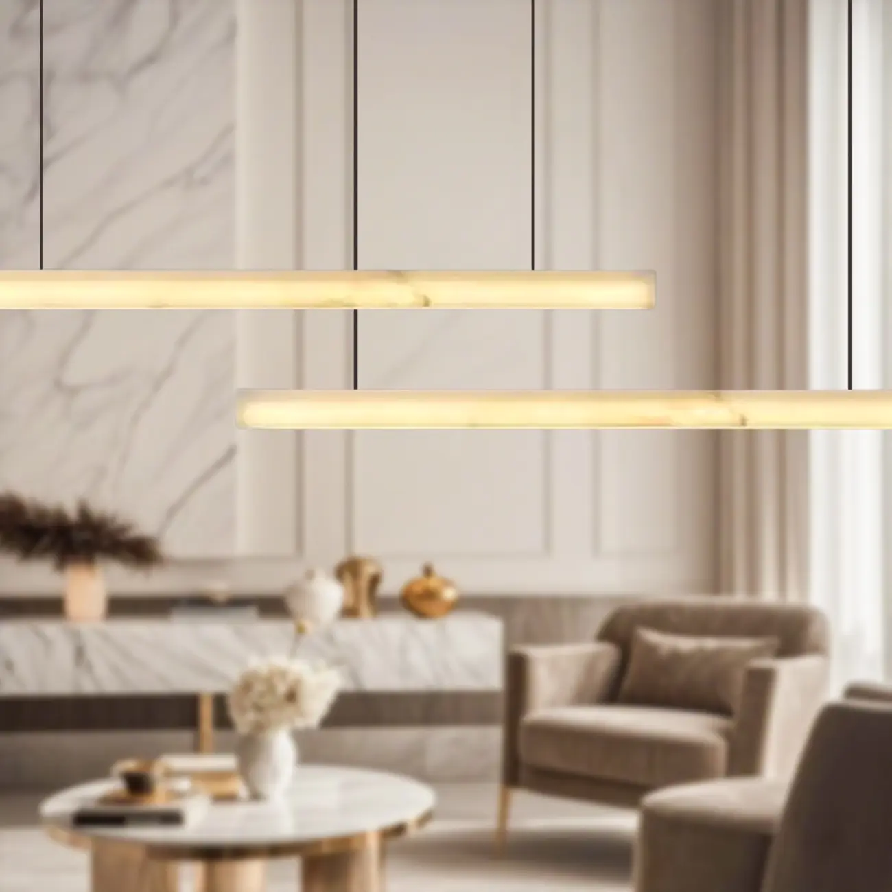 White Stone Linear LED Island Pendant Light In Rectangle Shape Image - 5 | homeyfad
