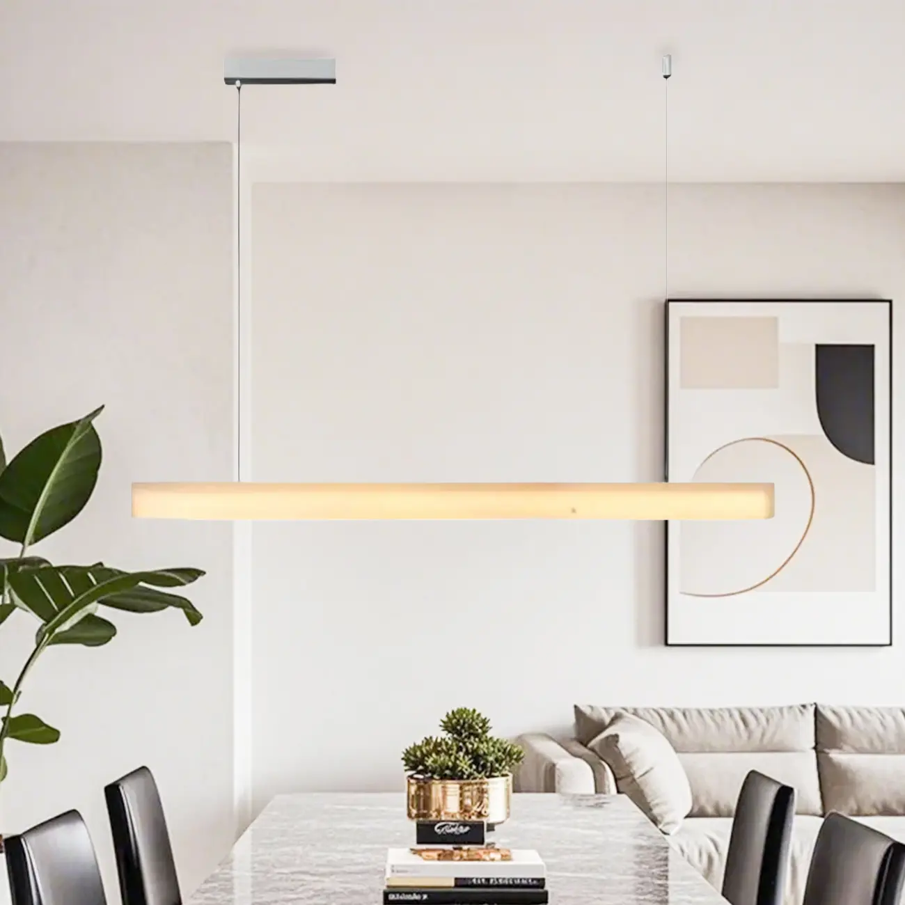White Stone Linear LED Island Pendant Light In Rectangle Shape Image - 2 | homeyfad