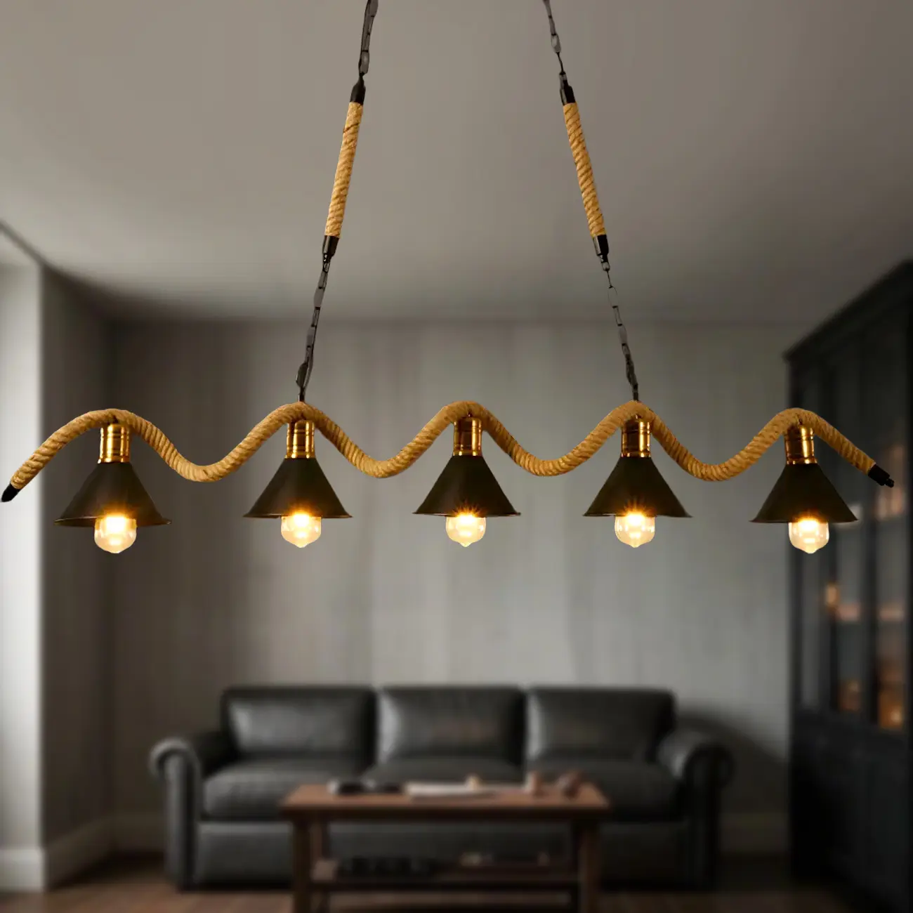 Industrial Metal Hemp Rope Pendant Light Image - 1 | homeyfad
