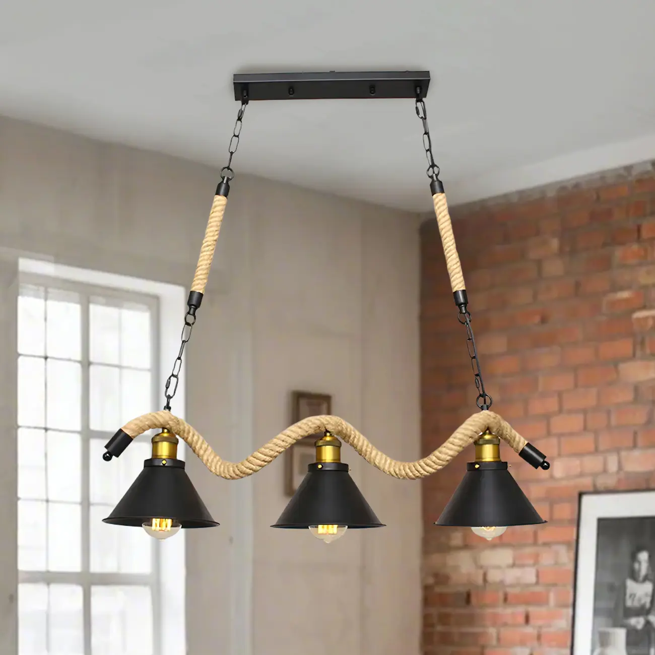 Industrial Metal Hemp Rope Pendant Light Image - 4 | homeyfad