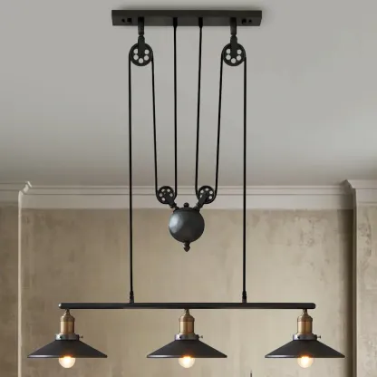 Industrial Black Metal Pulley Pendant Light for Kitchen Image - 2