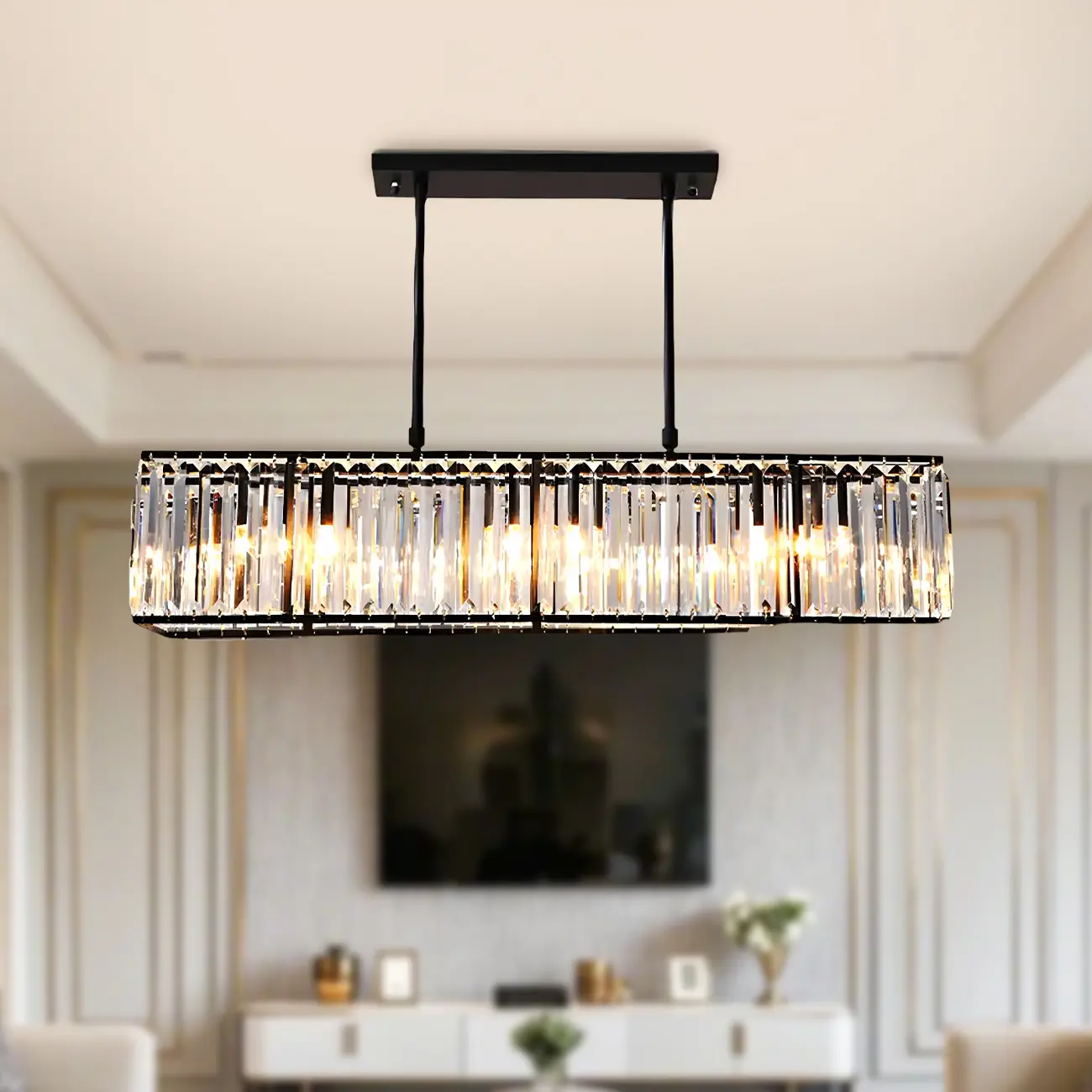 Modern Crystal Rectangular Island Pendant Light for Kitchen Image - 2 | homeyfad