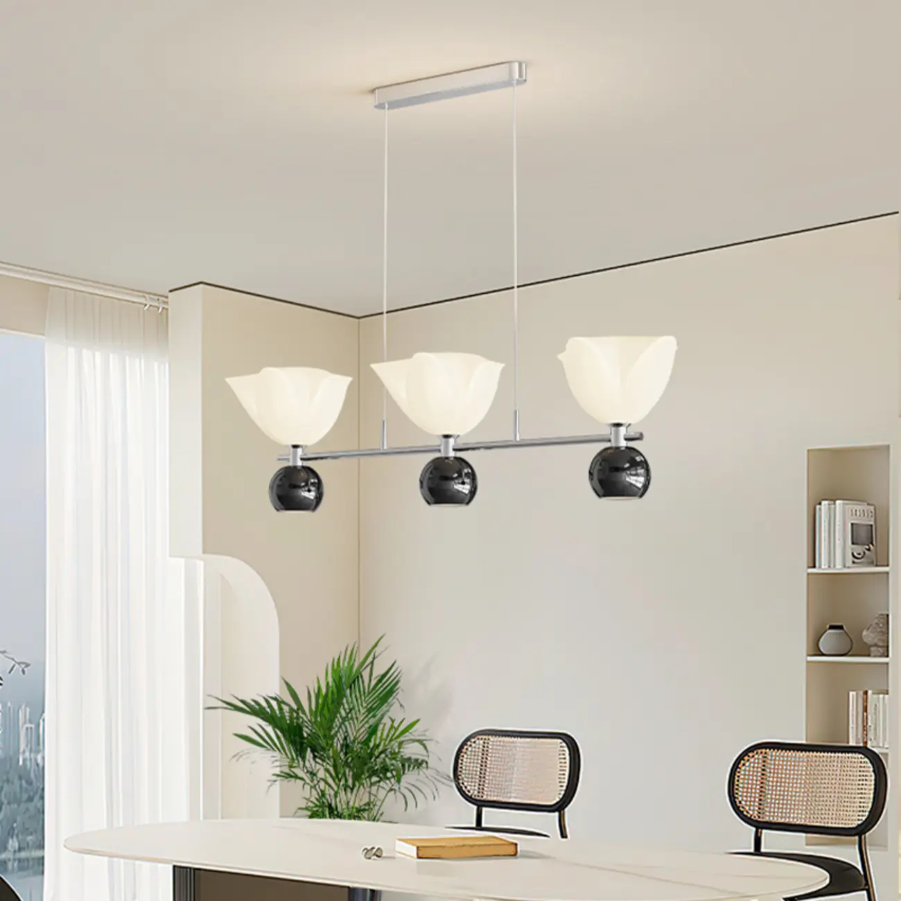 3-Light Modern Chrome Plastic Island Pendant Light Image - 3 | homeyfad