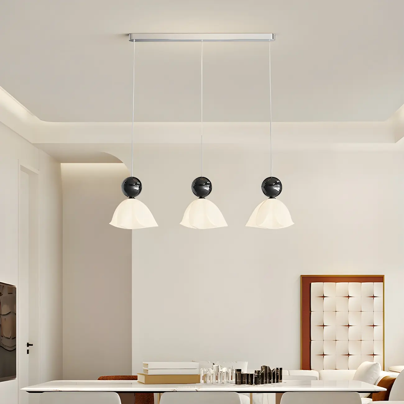 3-Light Modern Chrome Plastic Island Pendant Light Image - 12 | homeyfad