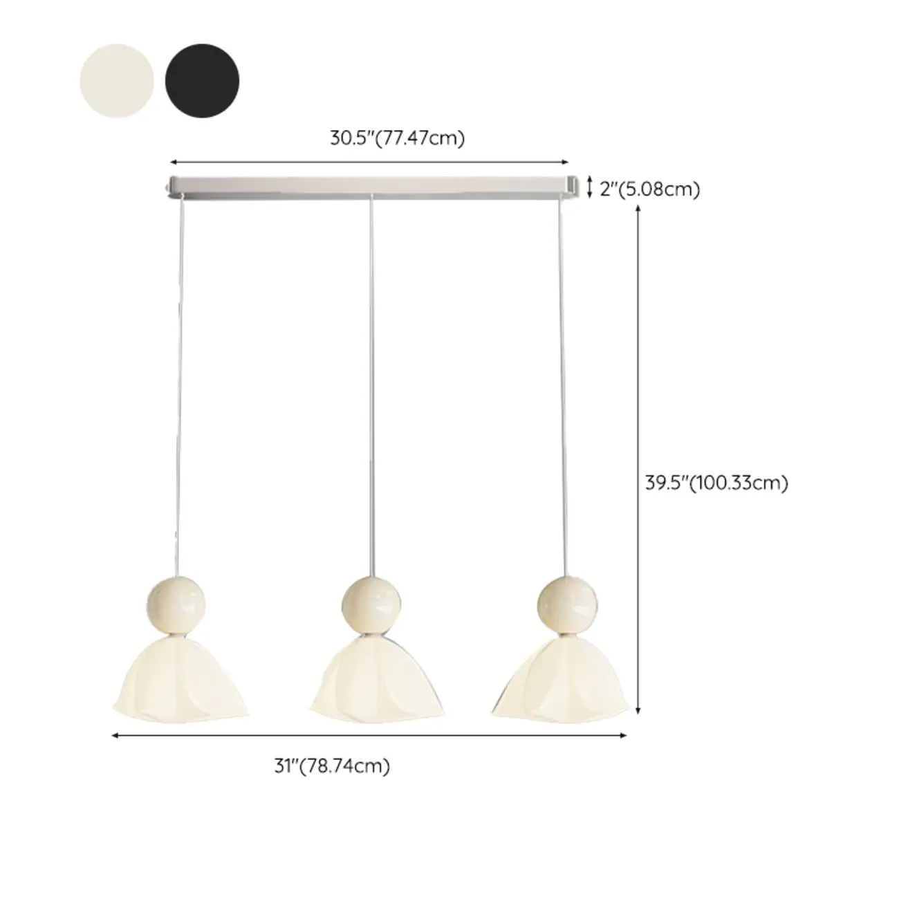 3-Light Modern Chrome Plastic Island Pendant Light #size