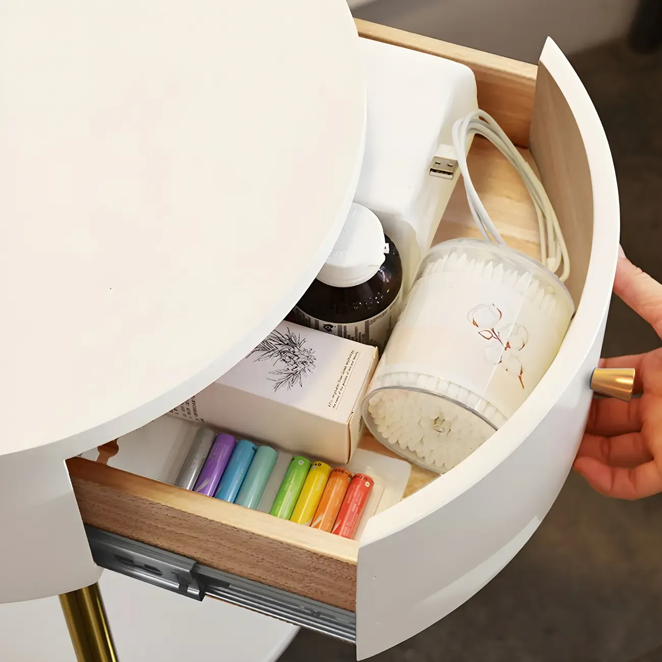 Adjustable Wooden Arc Floor Lamp with Geometric Shade Image - 5