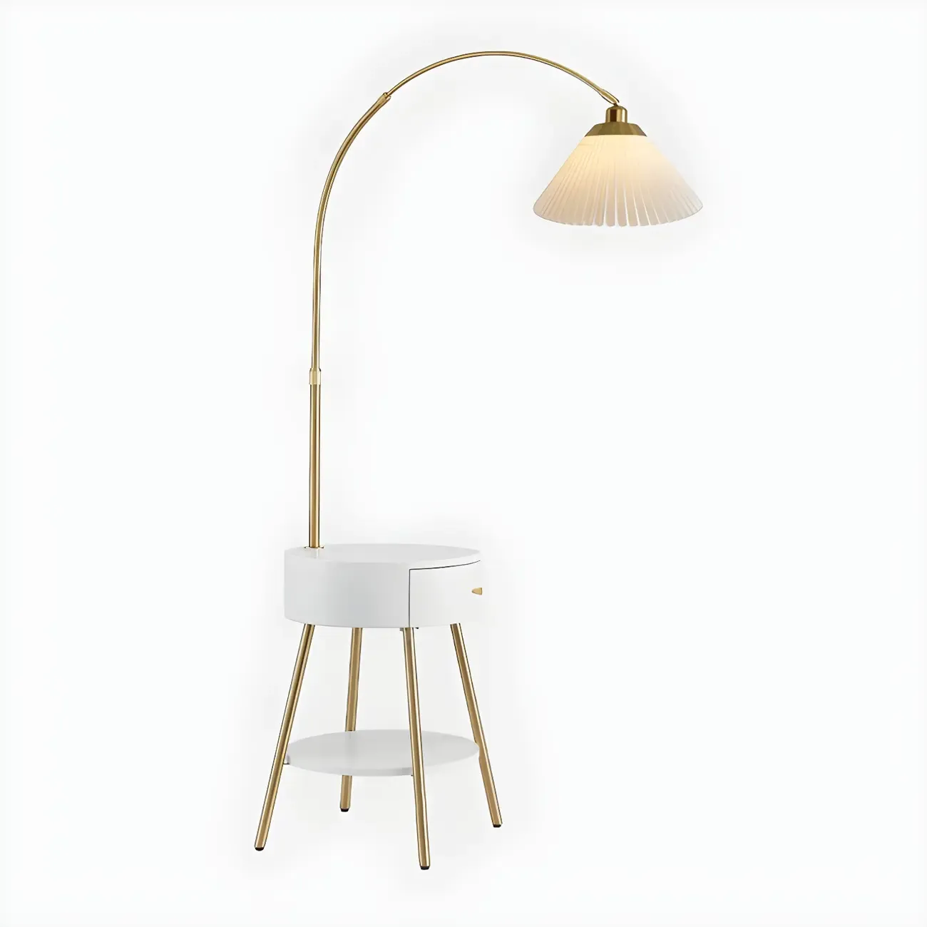 Adjustable Wooden Arc Floor Lamp with Geometric Shade Image - 7