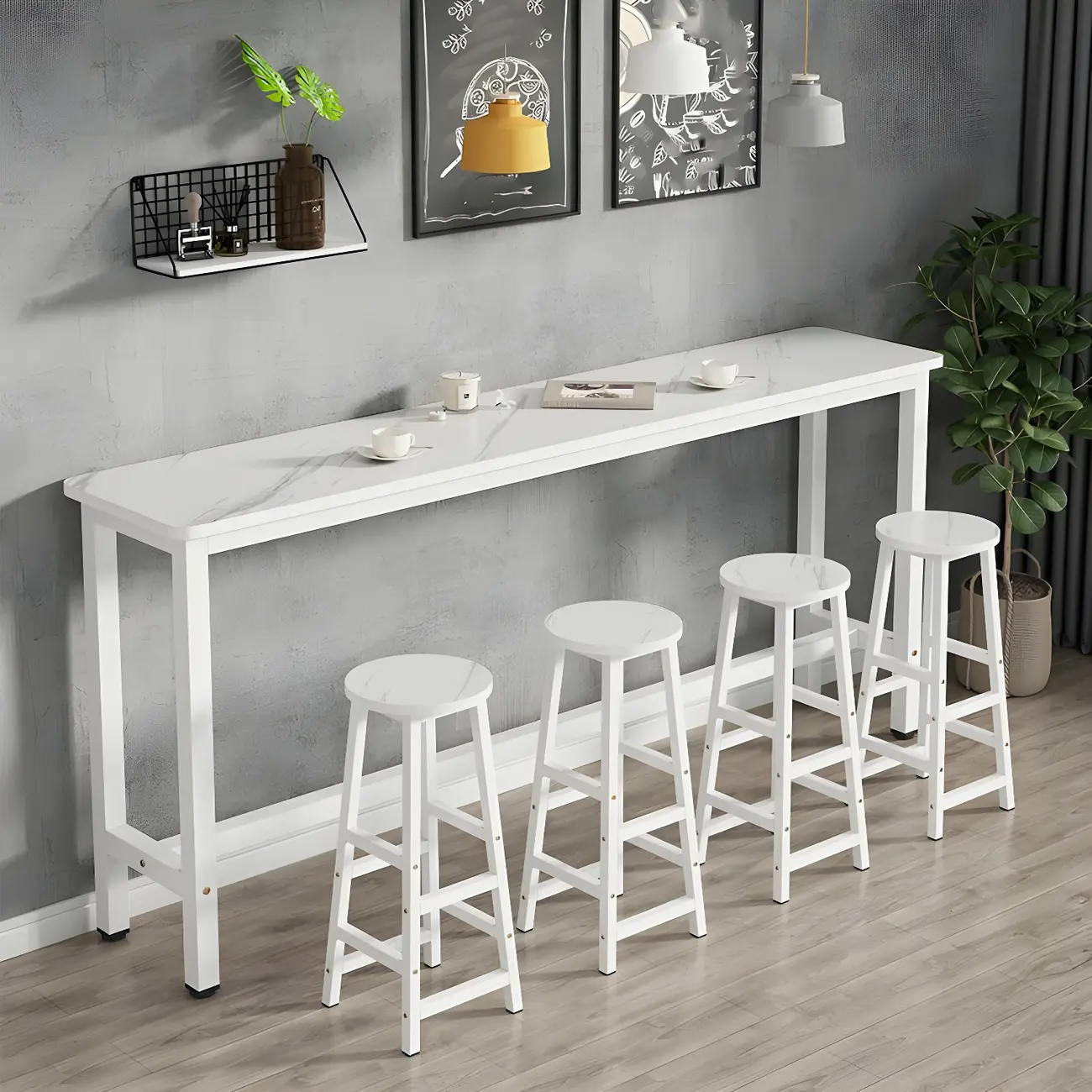 Modern White Wood Top Steel Base Bar Tables Image - 3 | homeyfad
