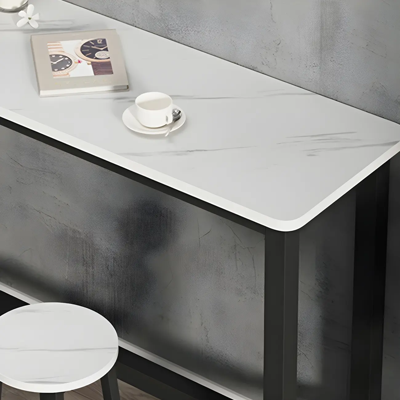 Modern White Wood Top Steel Base Bar Tables Image - 4 | homeyfad