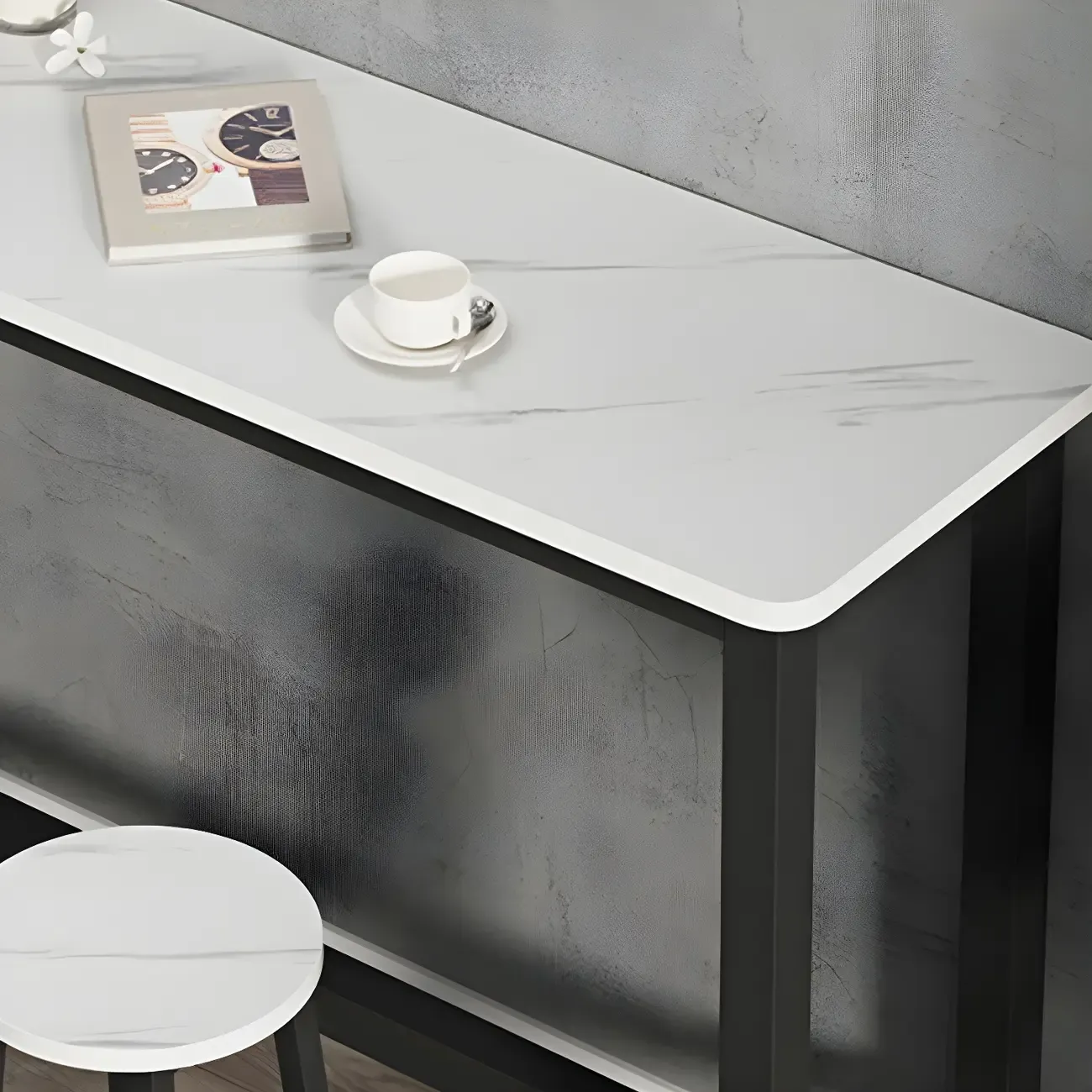 Modern White Wood Top Steel Base Bar Tables Image - 4