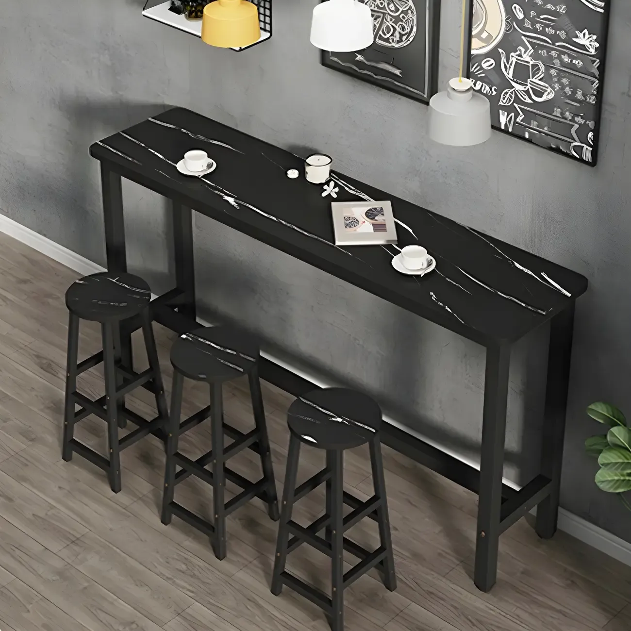 Modern White Wood Top Steel Base Bar Tables Image - 5