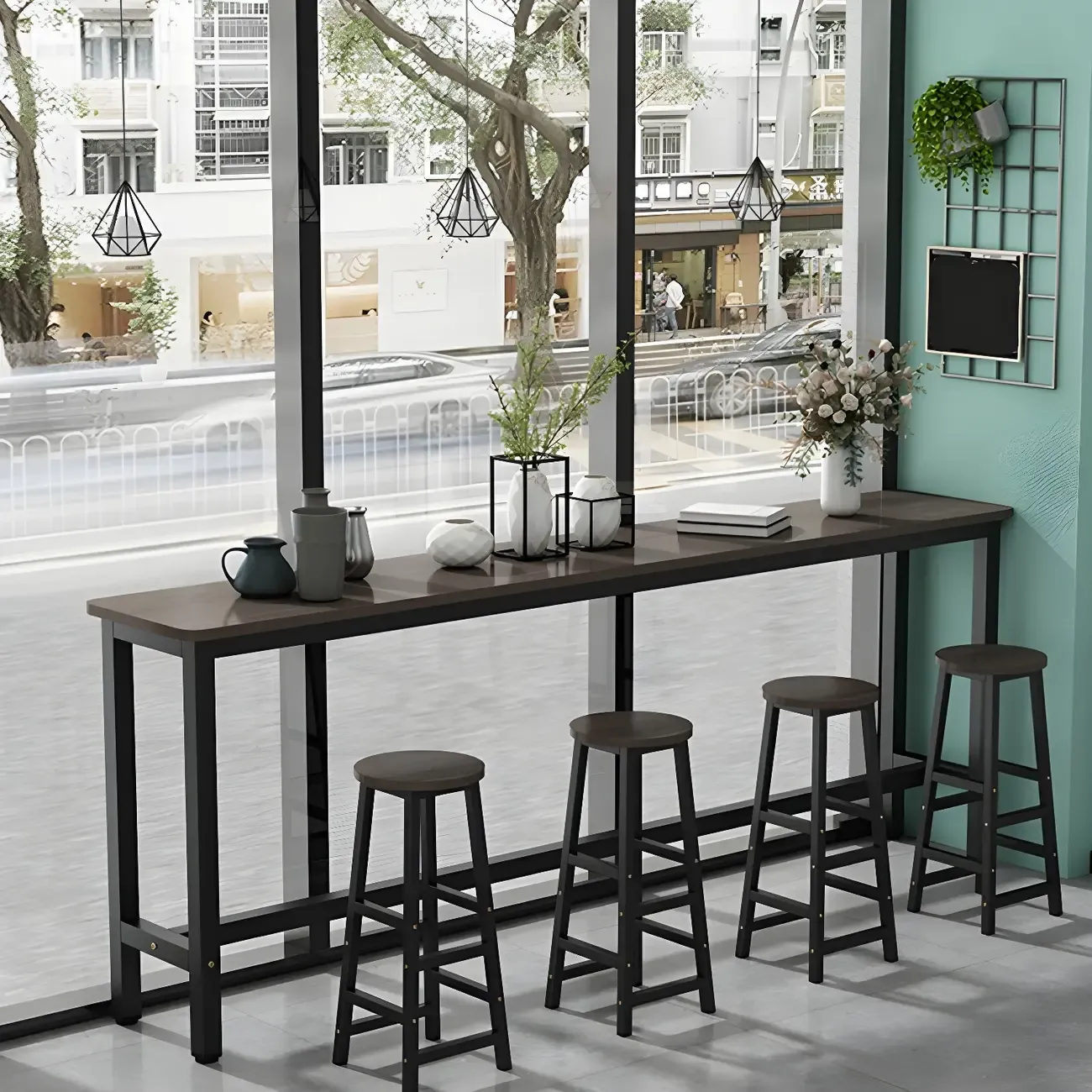 Modern White Wood Top Steel Base Bar Tables Image - 7