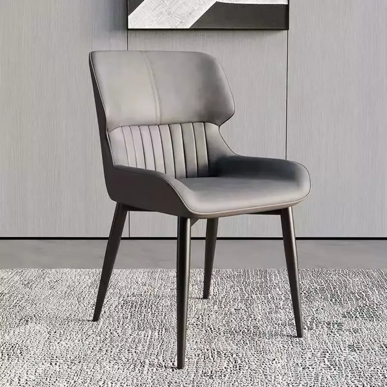 Leather Low Solid Back Armless Dining Side Chair Image - 7