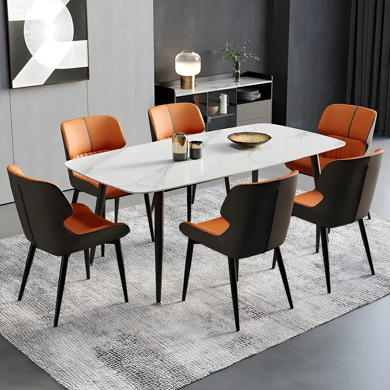 Leather Low Solid Back Armless Dining Side Chair Image - 2