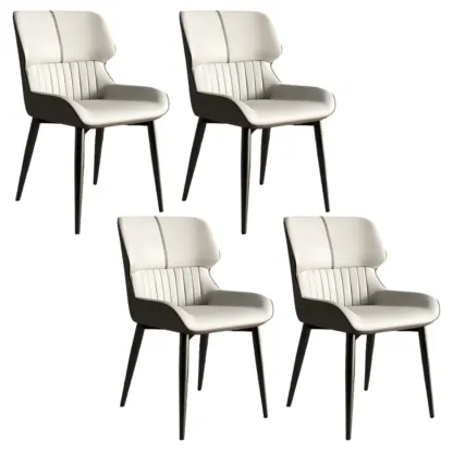 Leather Low Solid Back Armless Dining Side Chair Image - 34