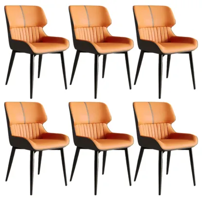 Leather Low Solid Back Armless Dining Side Chair Image - 47