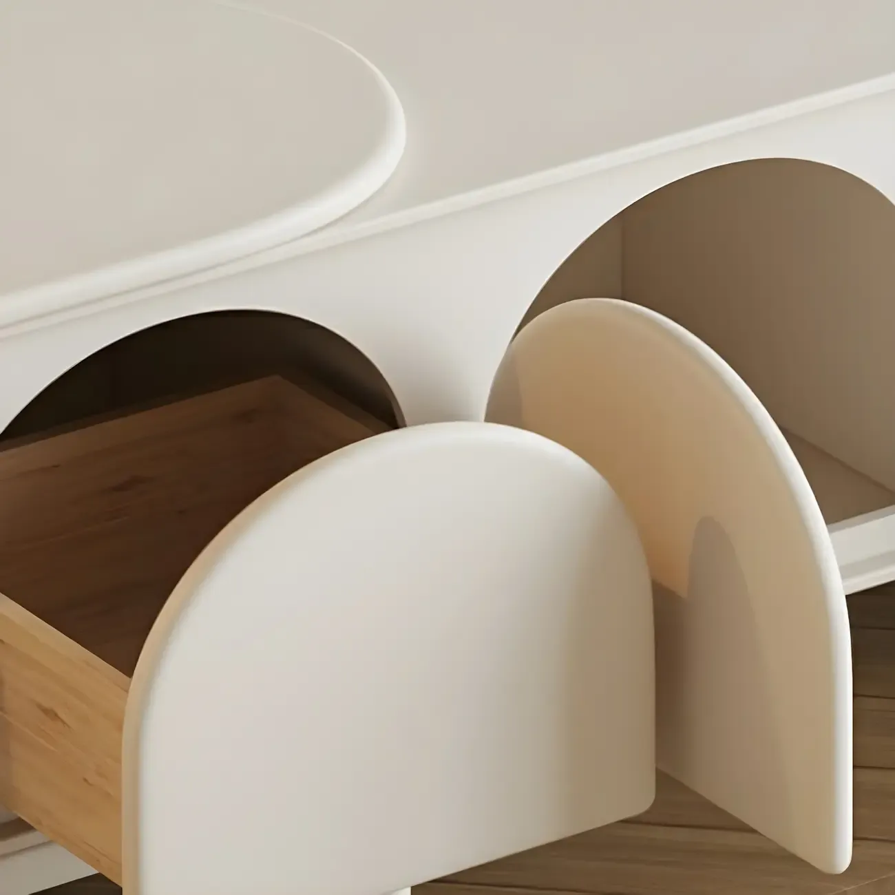 Durable Wooden Juliet Arc TV Stand with Cabinets & Drawers Image - 6