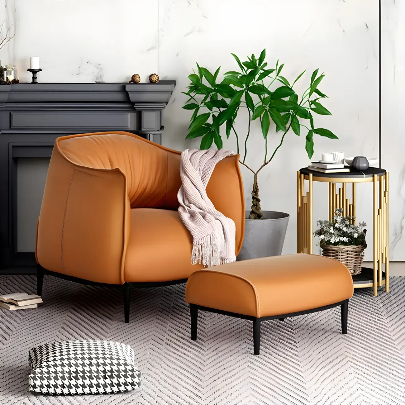 Stylish Leather Accent Chair with Arms in 4-Color for Living Room Image - 2