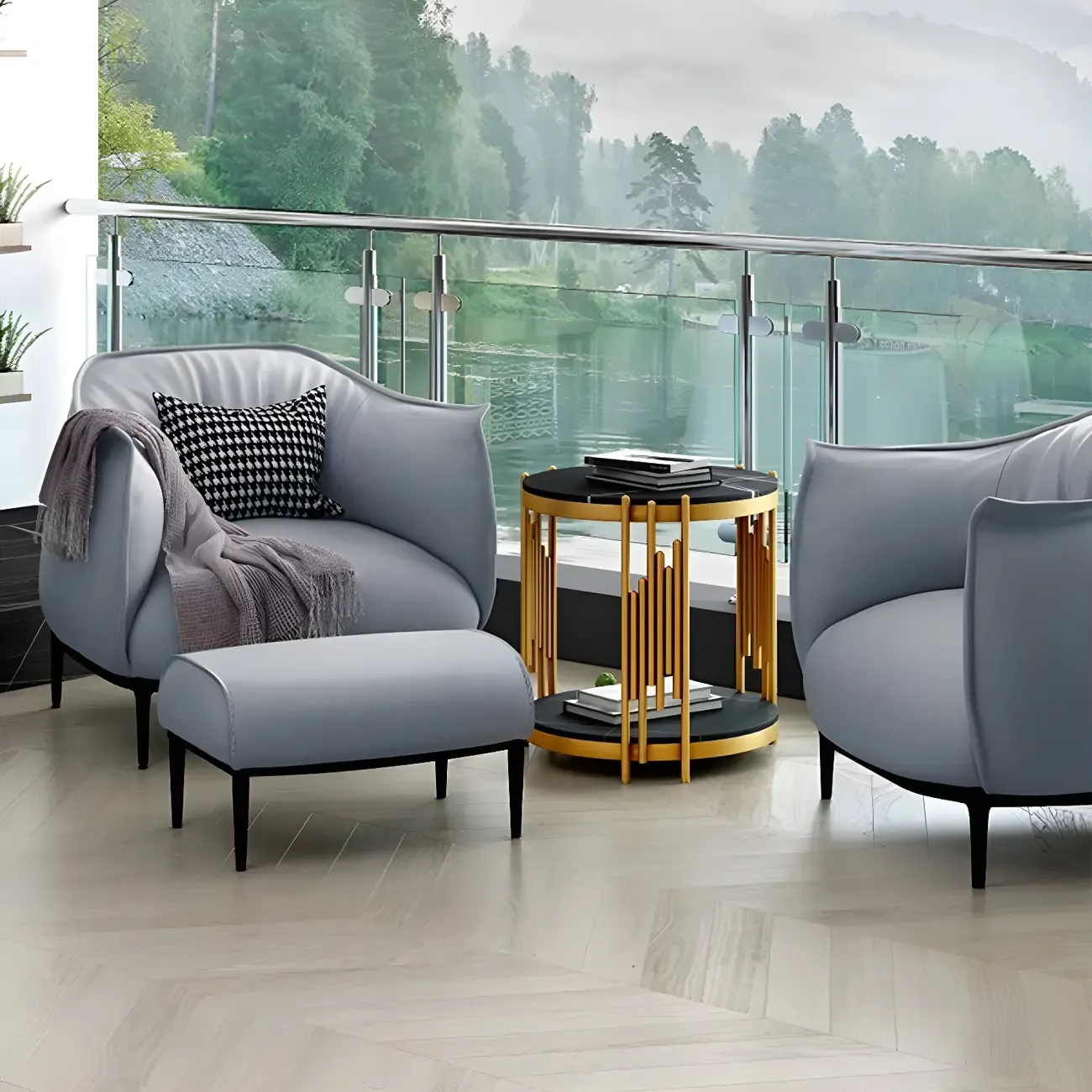 Stylish Leather Accent Chair with Arms in 4-Color for Living Room Image - 3