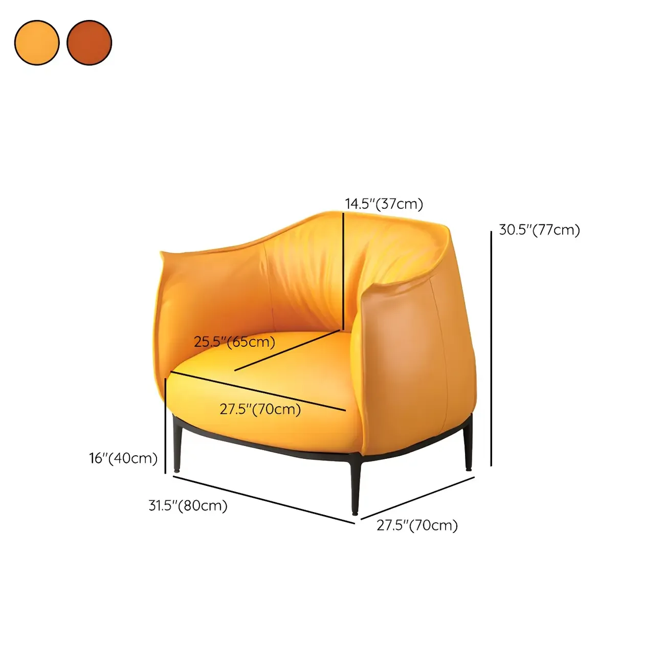 Stylish Leather Accent Chair with Arms in 4-Color for Living Room #size