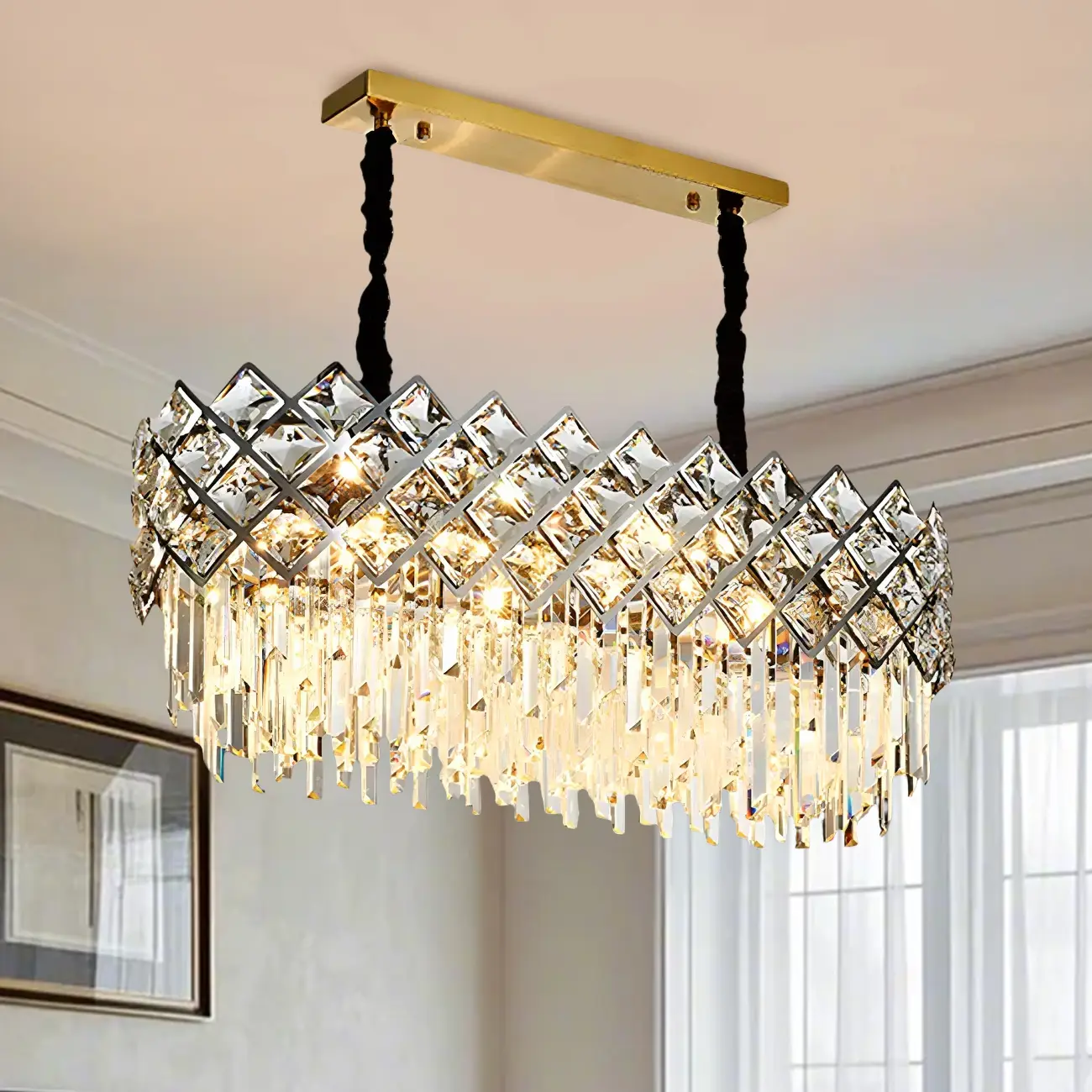 Kitchen Modern Crystal Oval Island Pendant Light Image - 2 | homeyfad