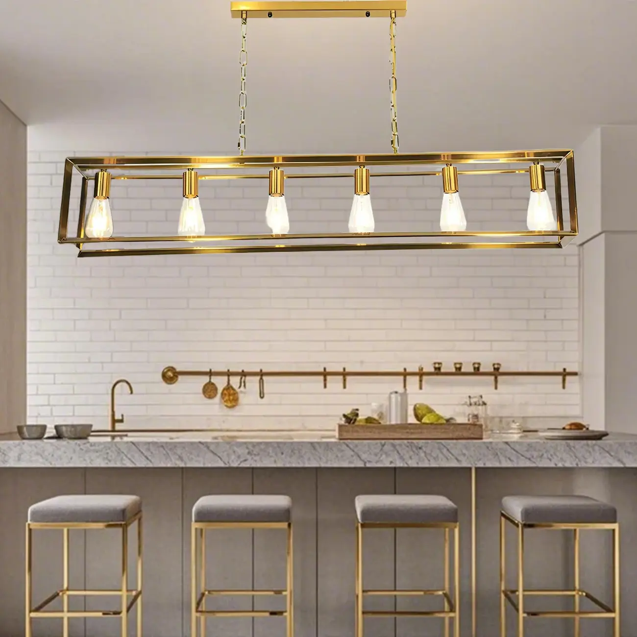 Traditional Brass Metal 6-light Island Pendant Light for Kitchen Image - 1 | homeyfad