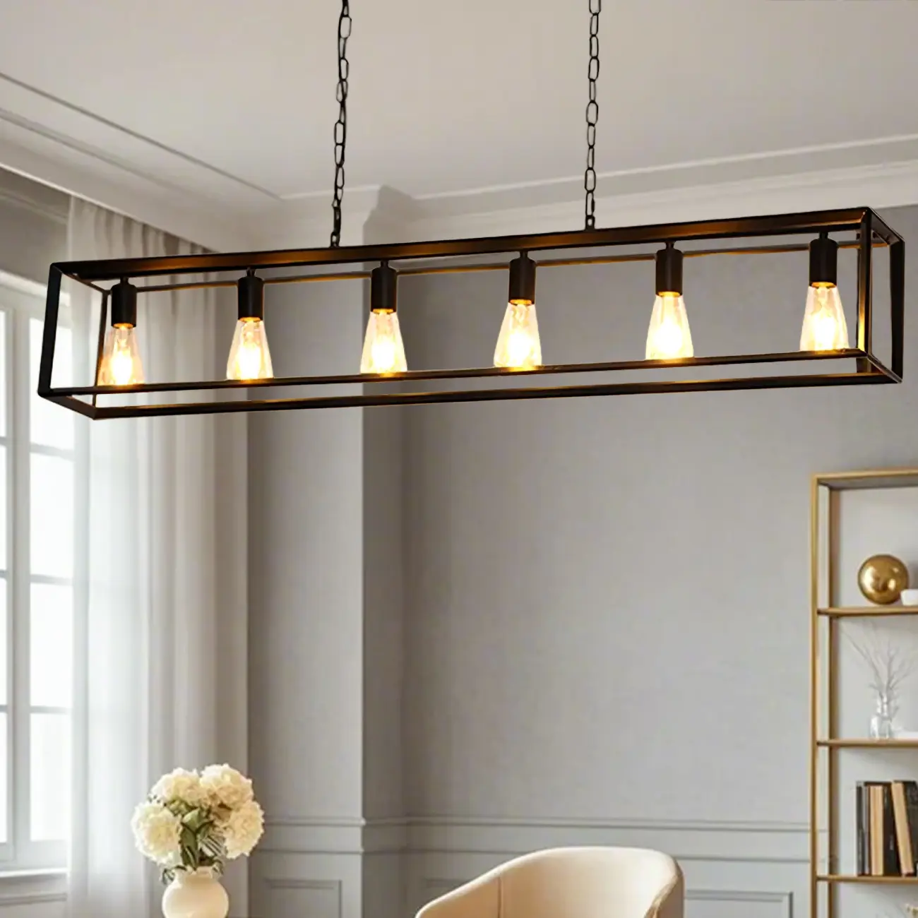 Traditional Brass Metal 6-light Island Pendant Light for Kitchen Image - 4 | homeyfad