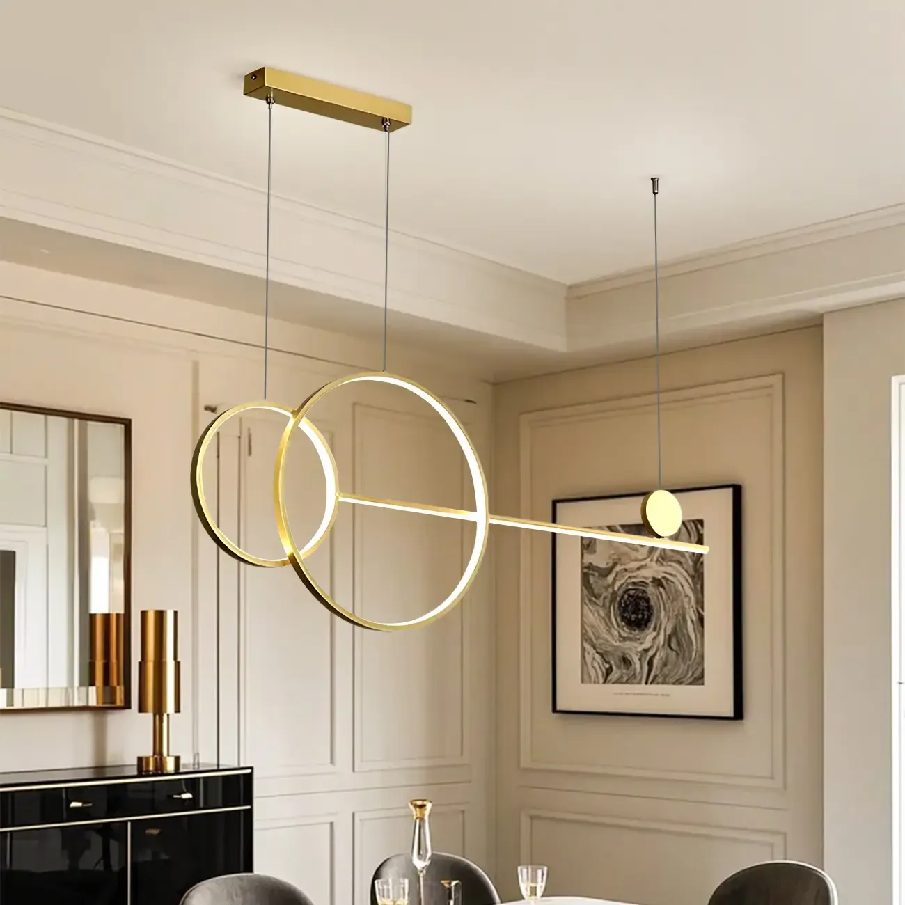 Large Gold Circular LED Island Pendant Light for Kitchen Image - 2