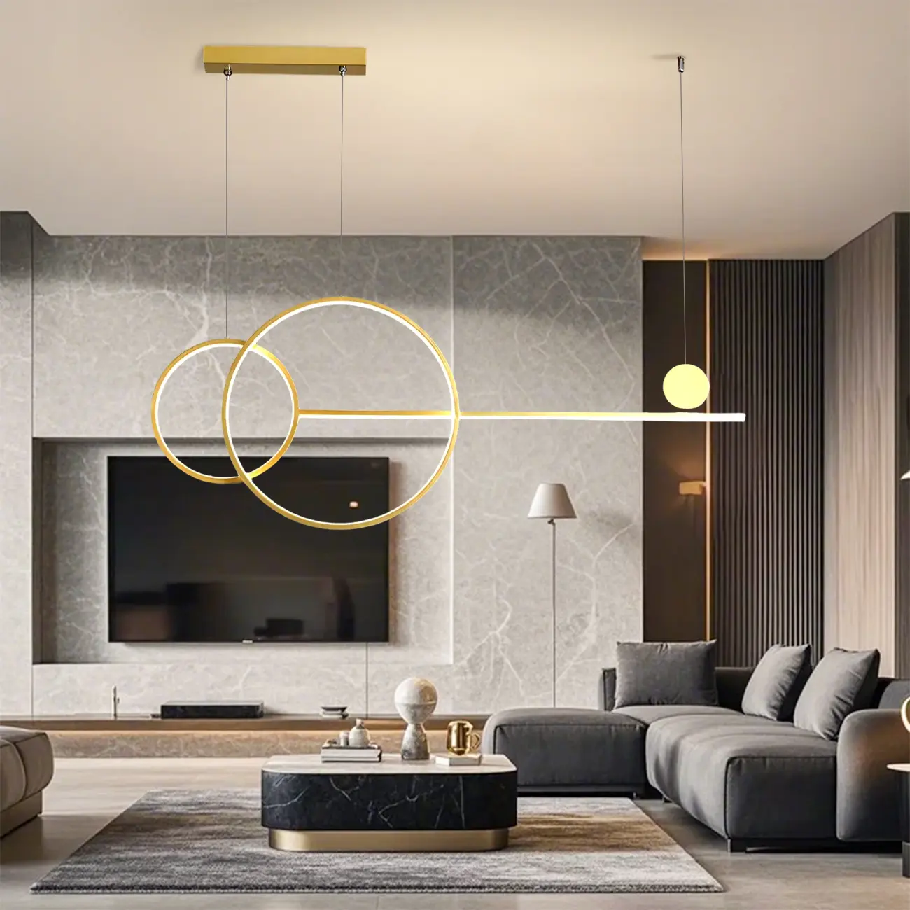 Large Gold Circular LED Island Pendant Light for Kitchen Image - 3 | homeyfad