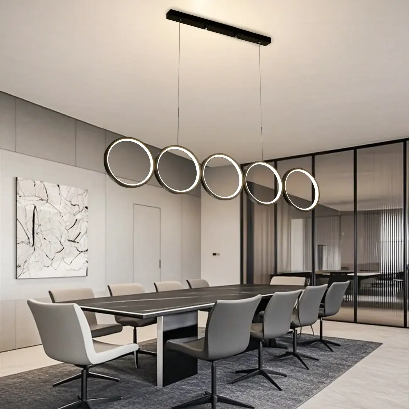 5-Light Modern Black Large Ring Island Pendant Light Image - 1