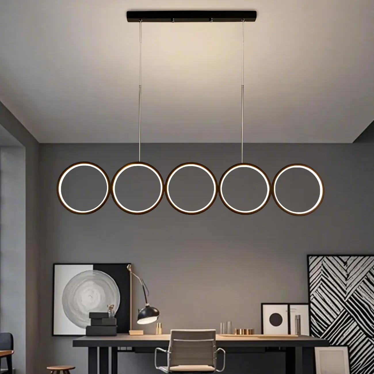 5-Light Modern Black Large Ring Island Pendant Light Image - 2 | homeyfad