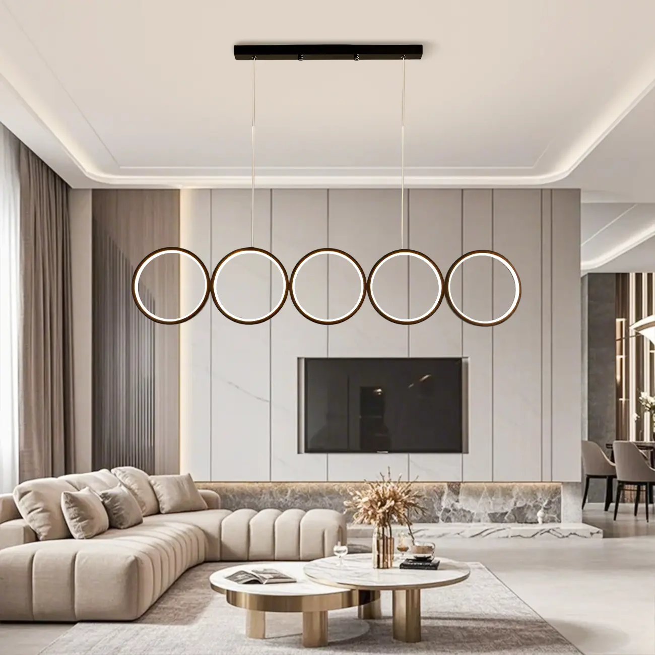 5-Light Modern Black Large Ring Island Pendant Light Image - 3 | homeyfad