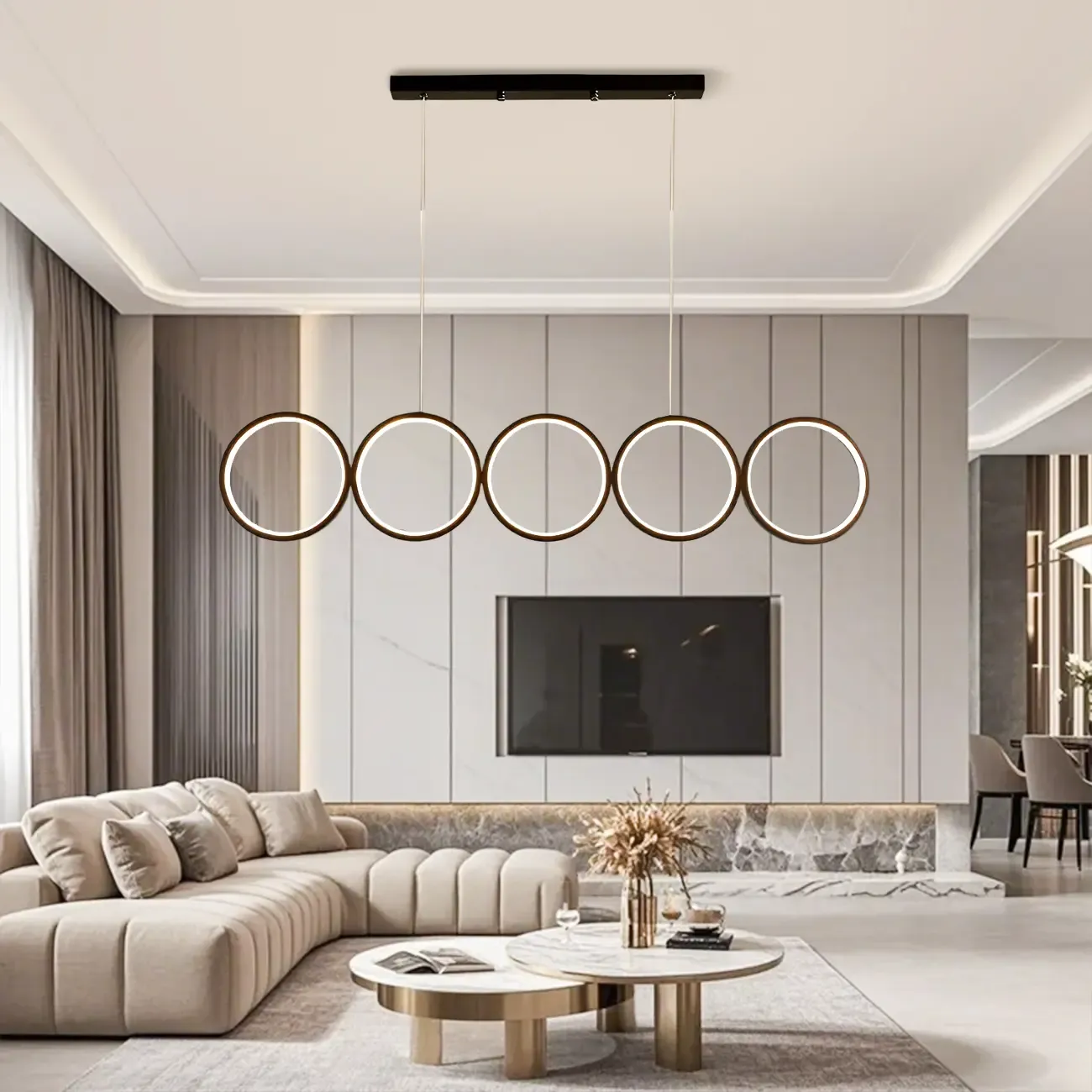 5-Light Modern Black Large Ring Island Pendant Light Image - 3