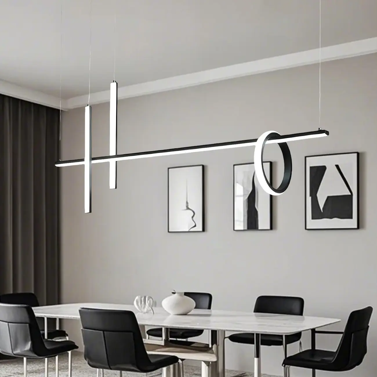 Modern Black LED Linear Kitchen Island Pendant Light Image - 1 | homeyfad