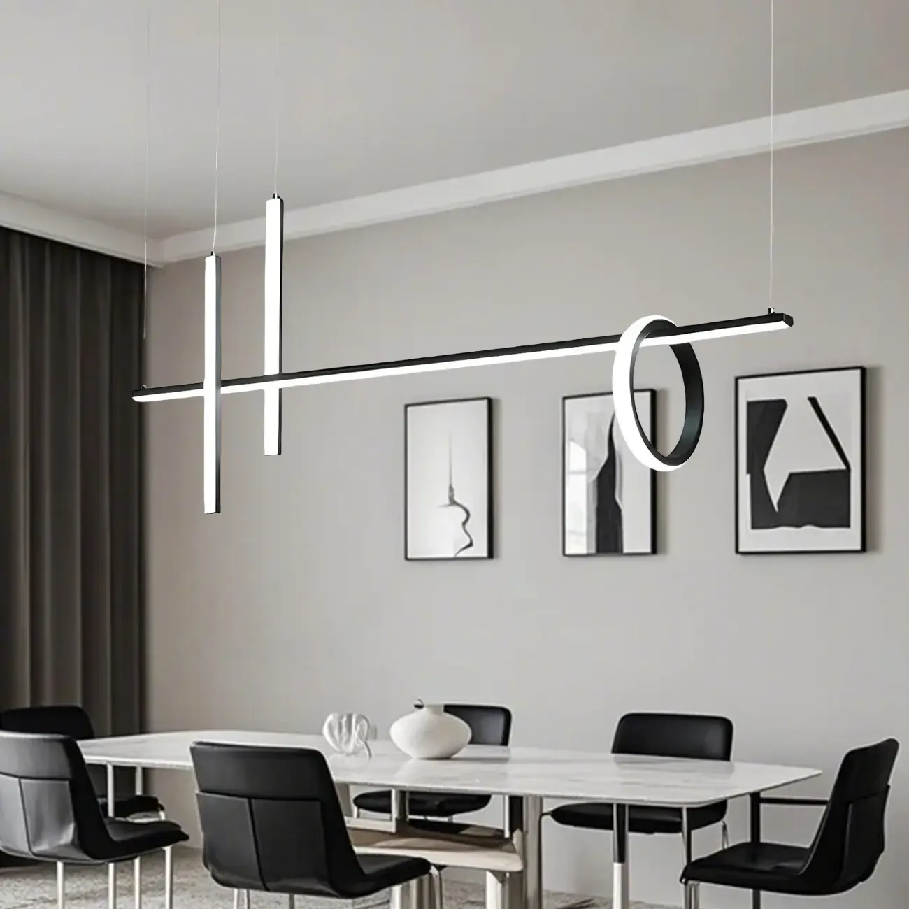 Modern Black LED Linear Kitchen Island Pendant Light Image - 1