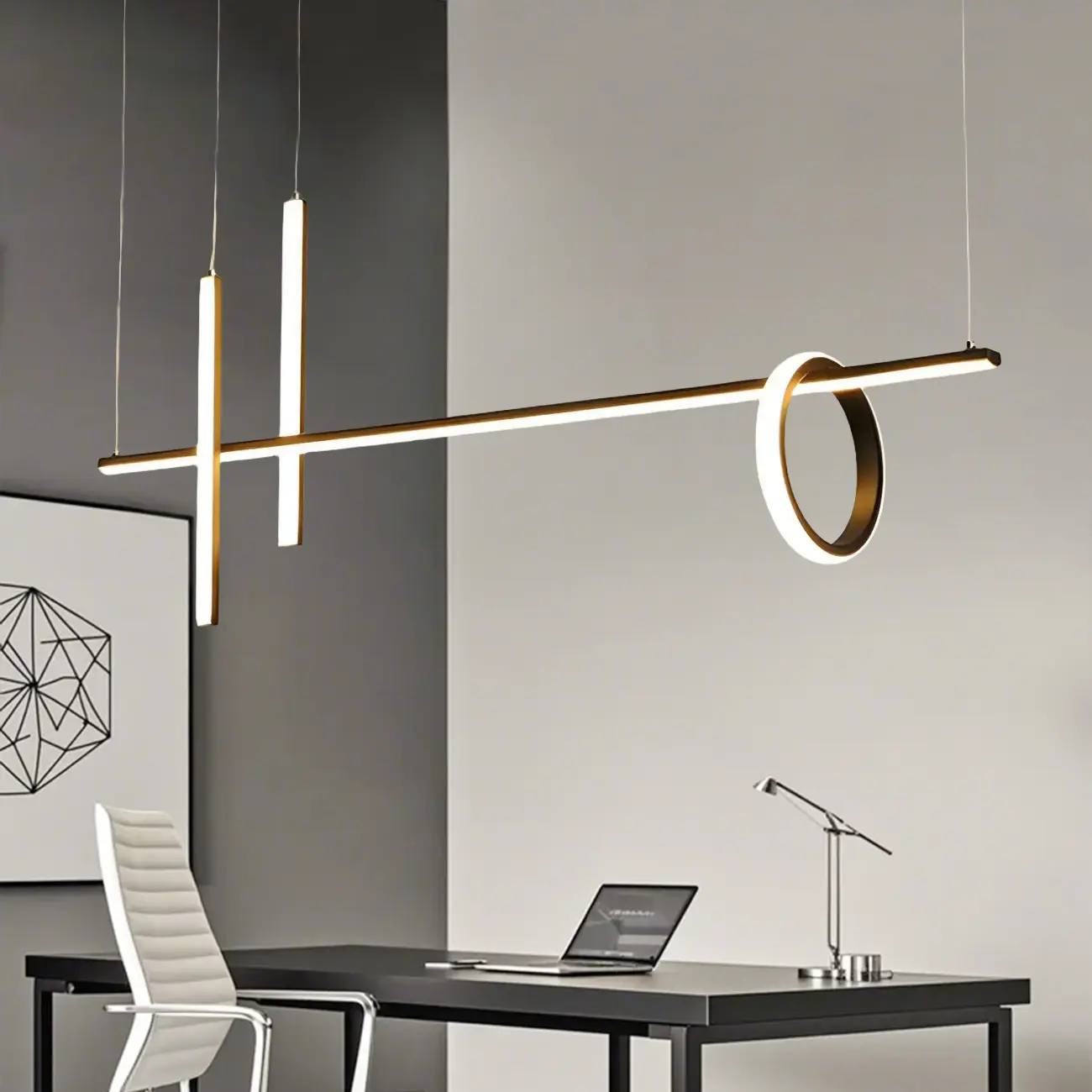 Modern Black LED Linear Kitchen Island Pendant Light Image - 2 | homeyfad
