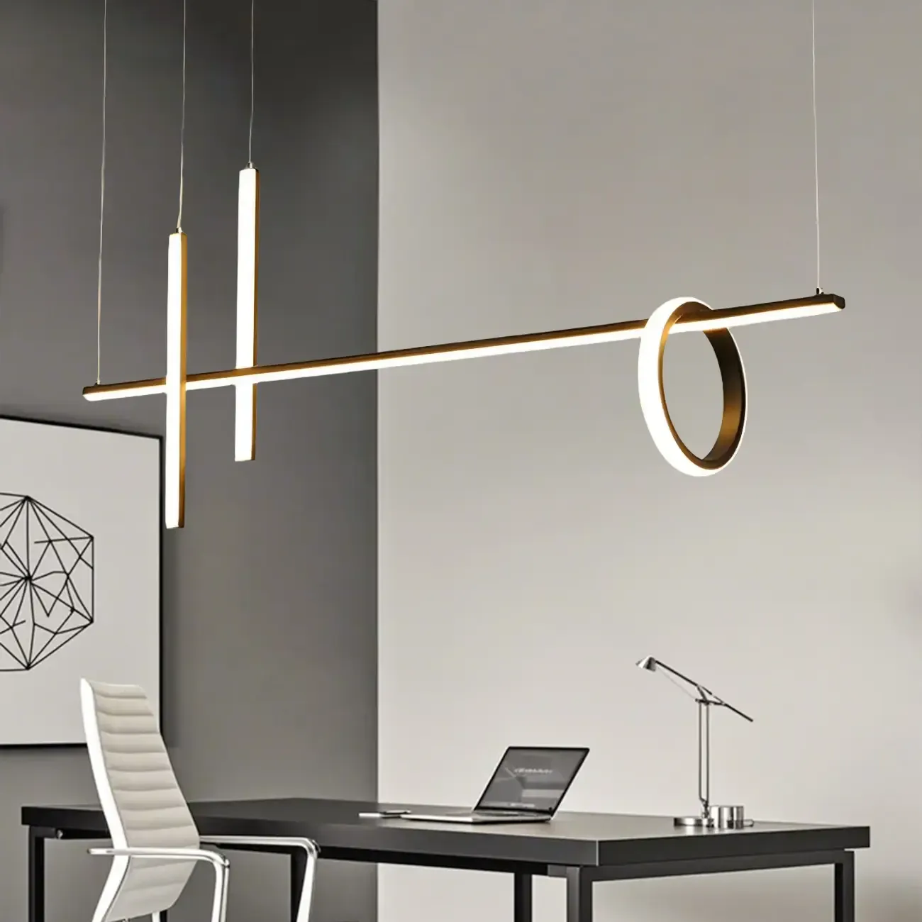 Modern Black LED Linear Kitchen Island Pendant Light Image - 2