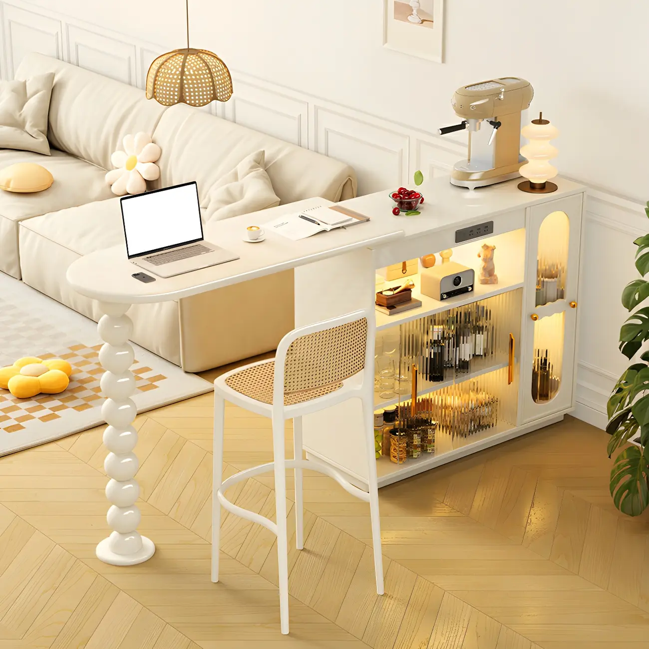 Scandinavian White Oak Storage Extendable Bar Tables Image - 1 | homeyfad