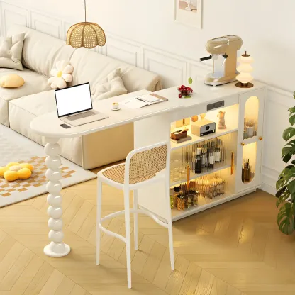 Scandinavian White Oak Storage Extendable Bar Tables Image - 1