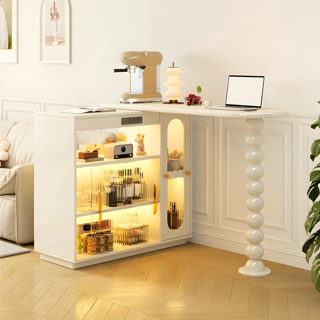 Scandinavian White Oak Storage Extendable Bar Tables Image - 3 | homeyfad