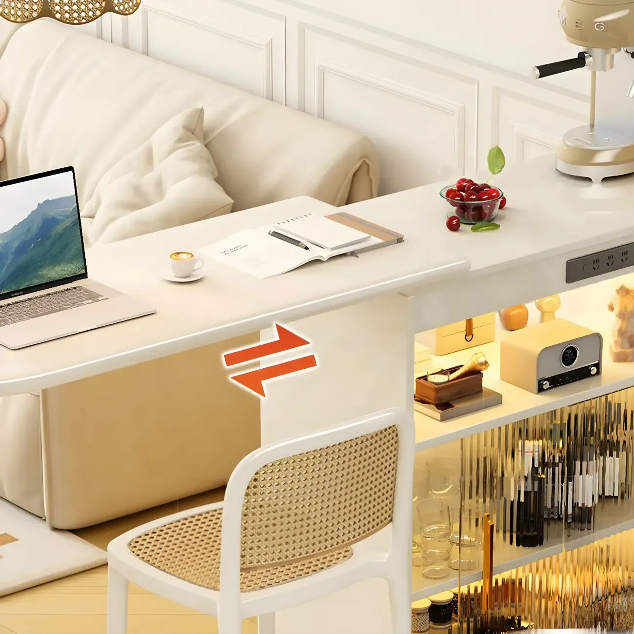 Scandinavian White Oak Storage Extendable Bar Tables Image - 5