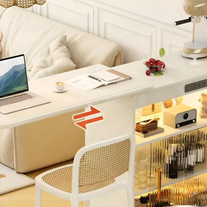 Scandinavian White Oak Storage Extendable Bar Tables Image - 5