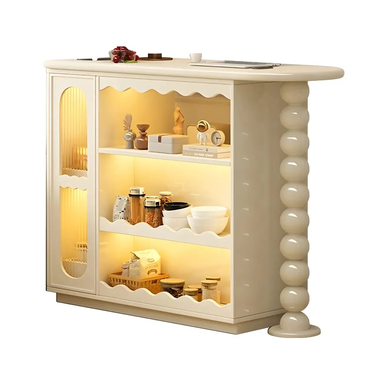 Scandinavian White Oak Storage Extendable Bar Tables Image - 2