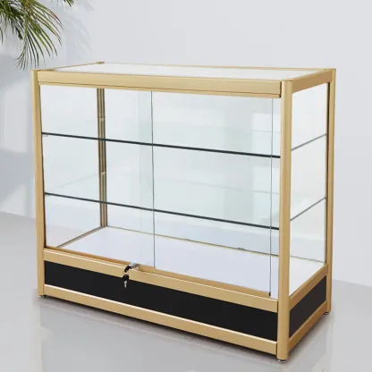 Gold Rectangular Metal Glass Curio Display Cabinet Image - 1