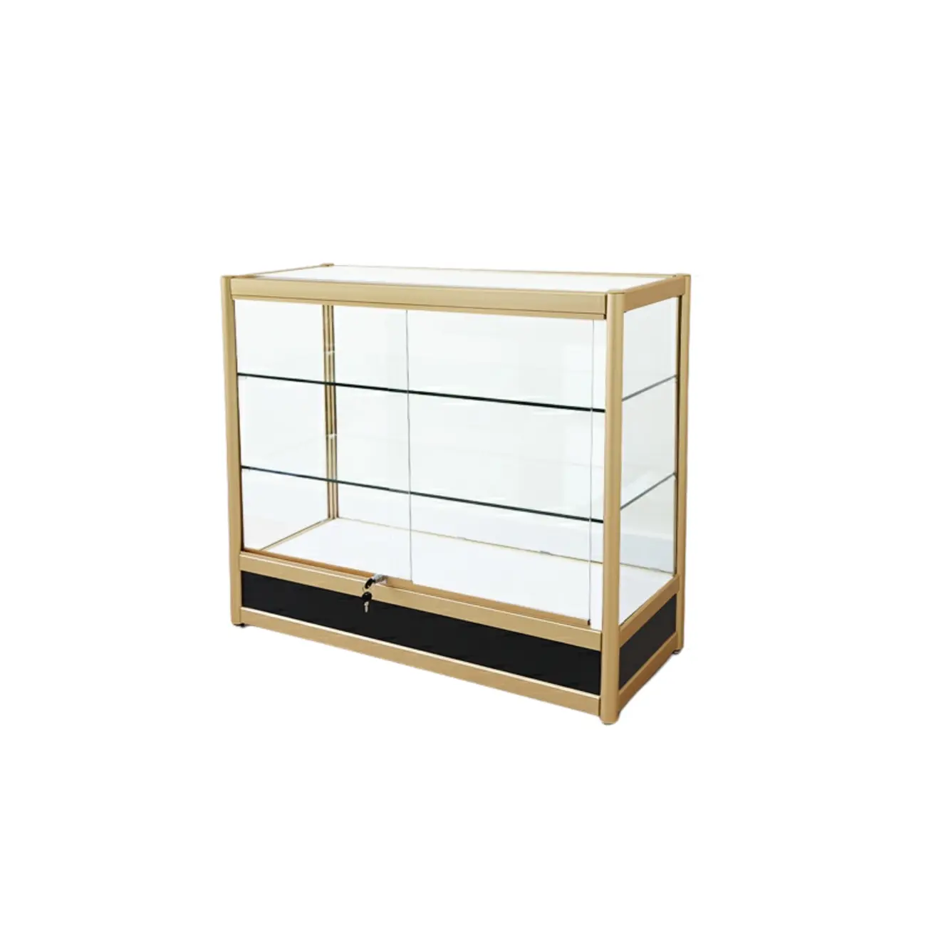 Gold Rectangular Metal Glass Curio Display Cabinet Image - 4 | homeyfad