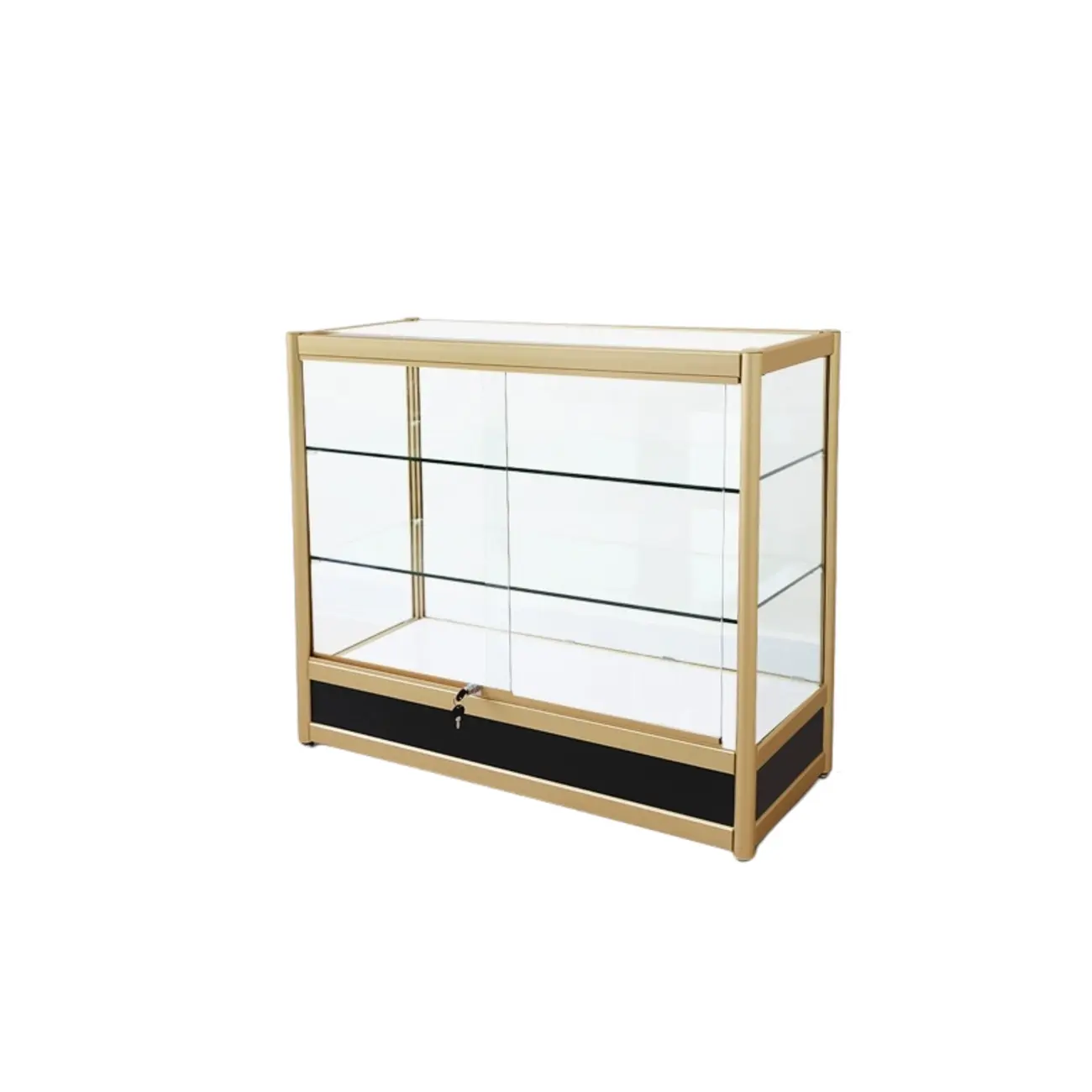 Gold Rectangular Metal Glass Curio Display Cabinet Image - 5 | homeyfad