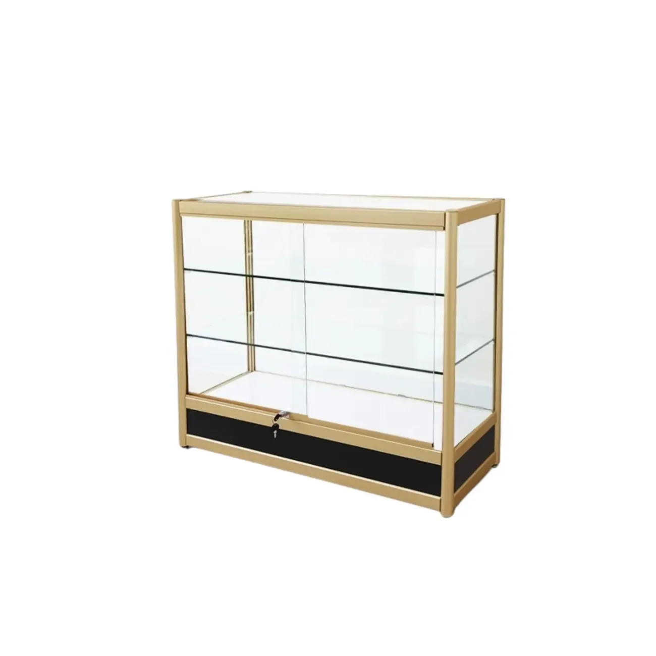 Gold Rectangular Metal Glass Curio Display Cabinet Image - 5